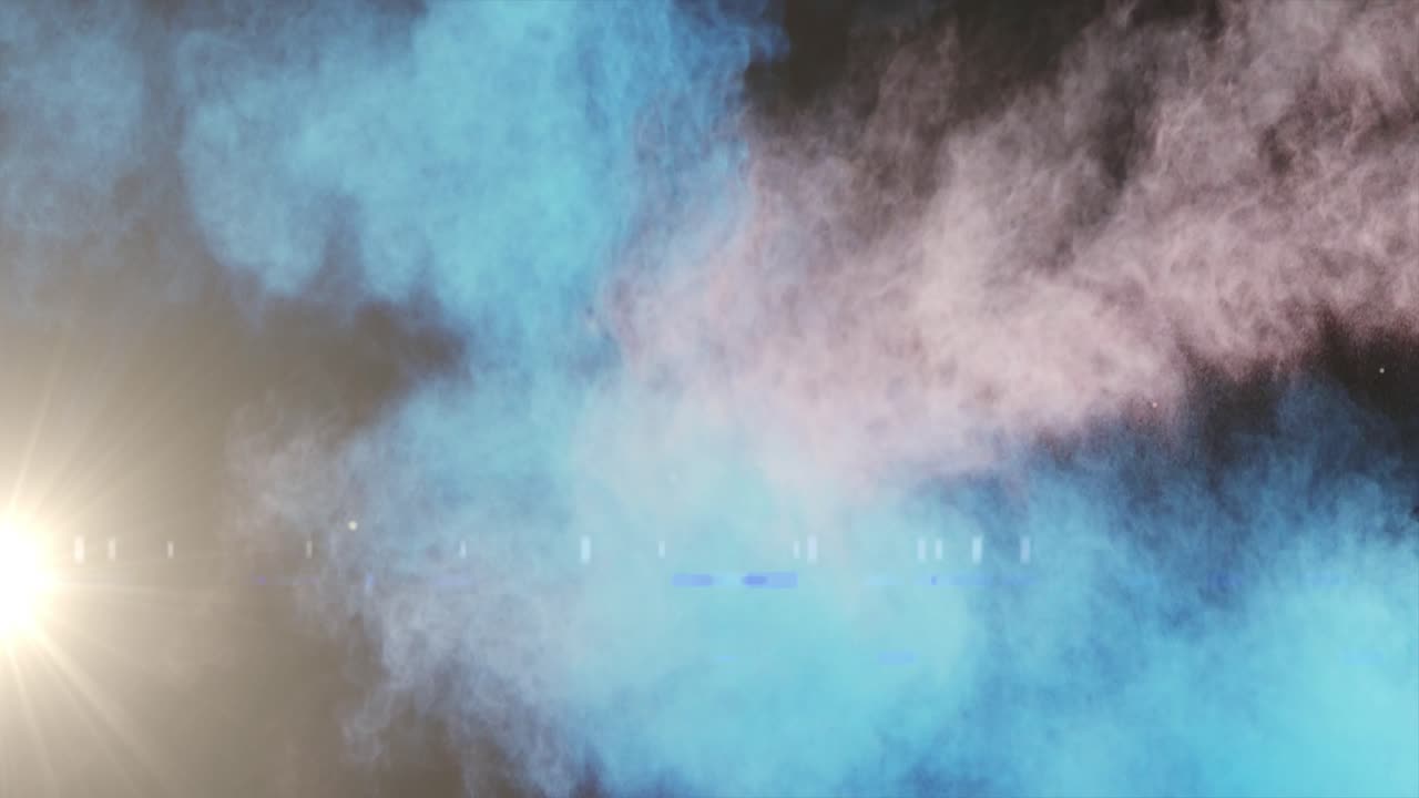 Animazione di punti luce e scie di fumo su sfondo nero