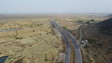 aerial drone shot of a highway road in central india, shivpuri , gwalior