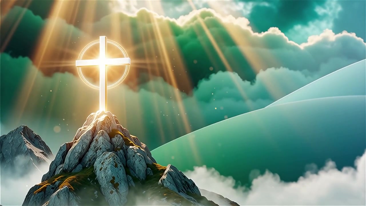 Croce Cristiana Luce Celestiale Sfondo per il Culto.