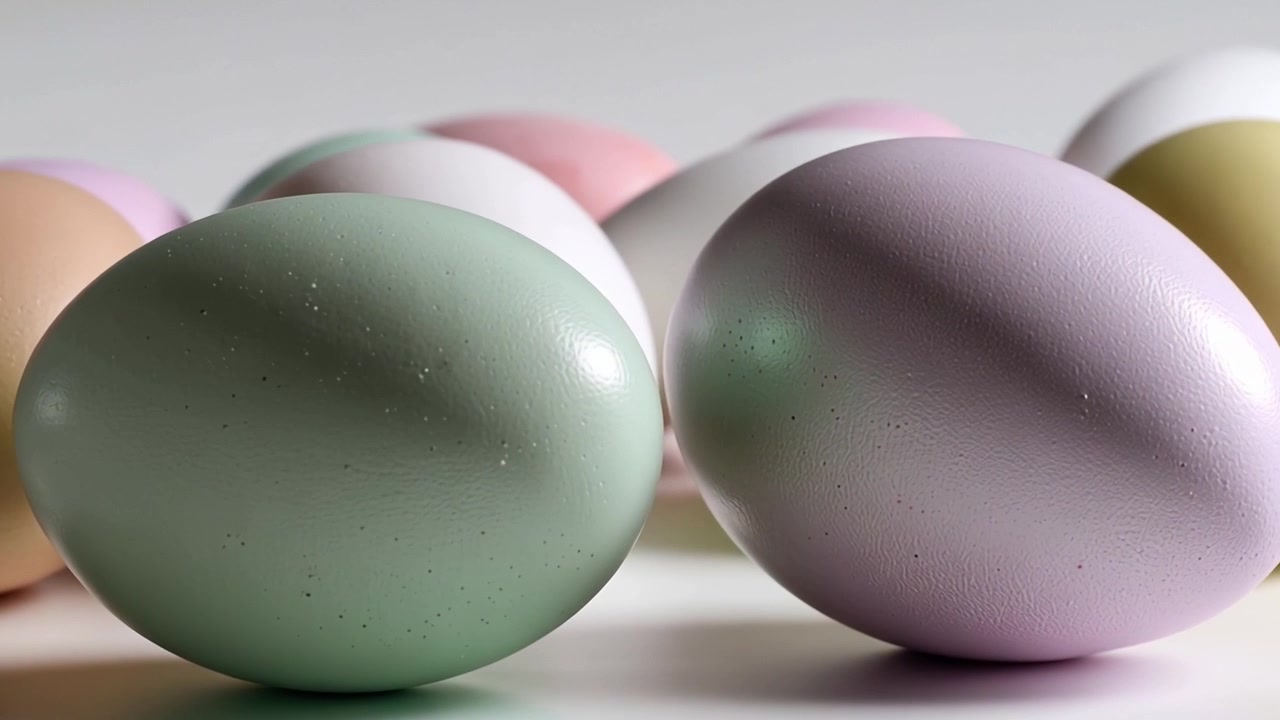 Close Up of Pastel Colored Easter Eggs on a White Background