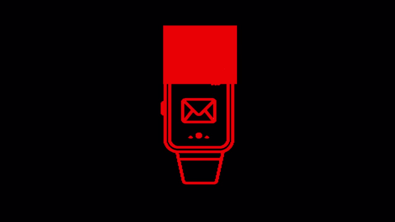 Red Line Art Smartwatch Displaying Message Notification Animation