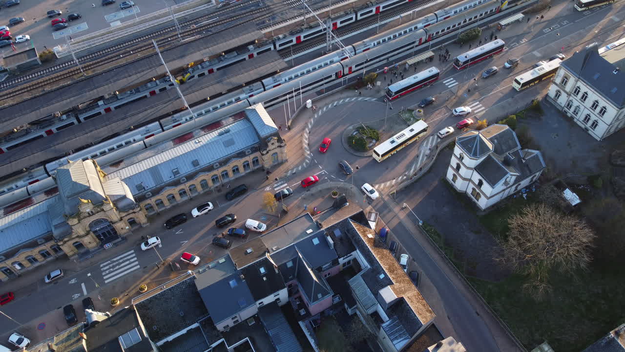 Aerial View of a European Train Station