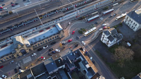 aerial view of a european train station