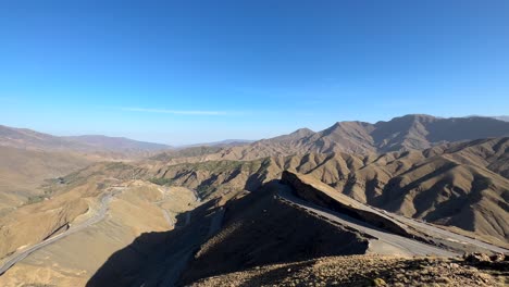 wide angle aerial panning left over atlas mountains in north africa