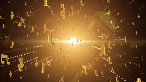 4k 3d musical notes composition background in golden and orange. seamless loop.