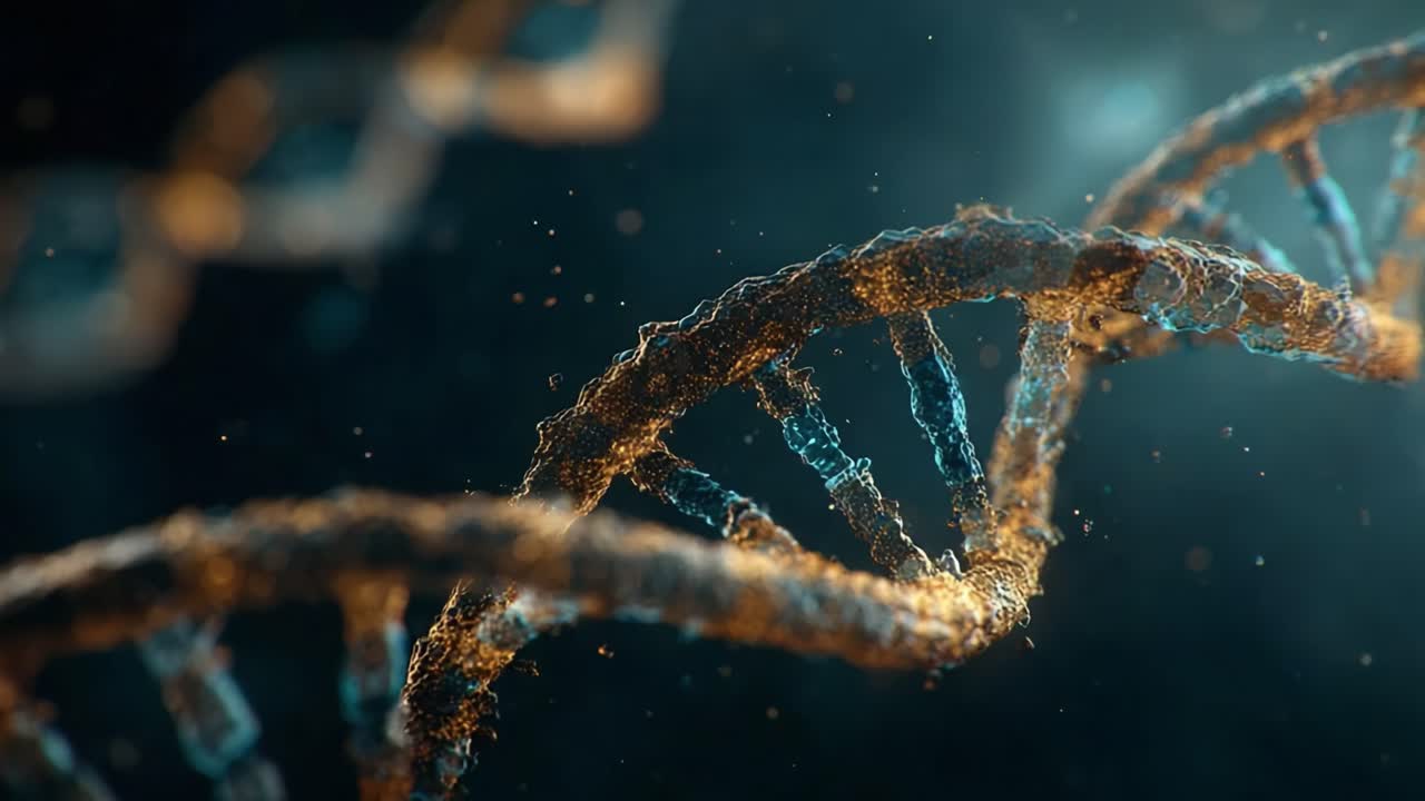 Esplorazione della struttura complessa del DNA: una vista ravvicinata della doppia elica e dei suoi componenti molecolari con dettagli sorprendenti