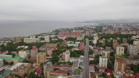 aerial view of a city by the ocean