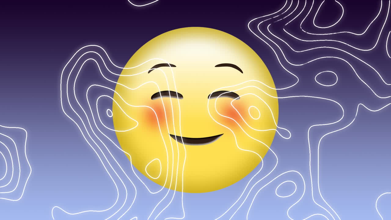 animación del icono de emoji sonriente sobre un fondo púrpura