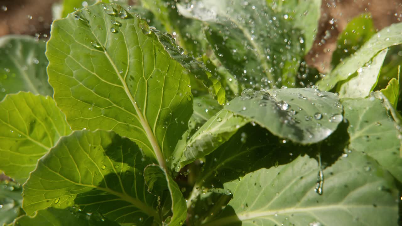 agua llueve sobre hojas de coliflor 2000 fps fantasma