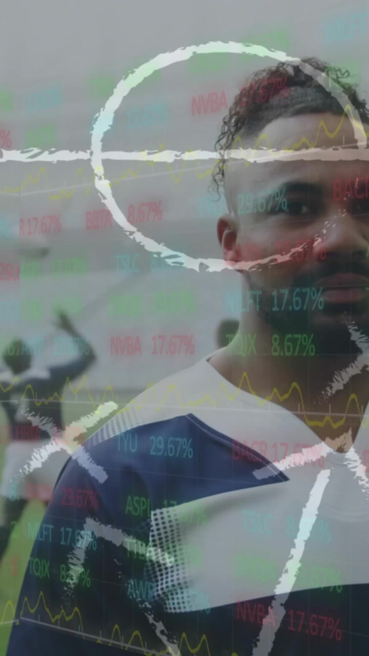 Animation of game plan over diverse male rugby players