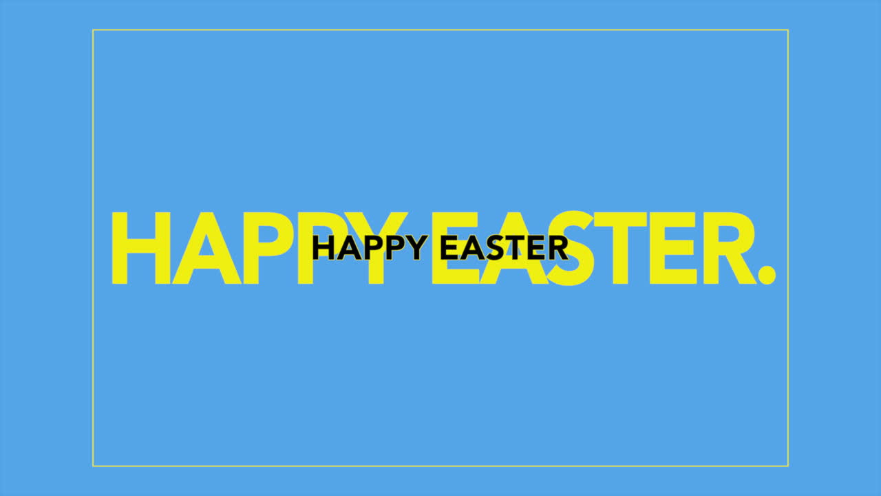 Auguri di Pasqua festosi in giallo vivace su sfondo blu