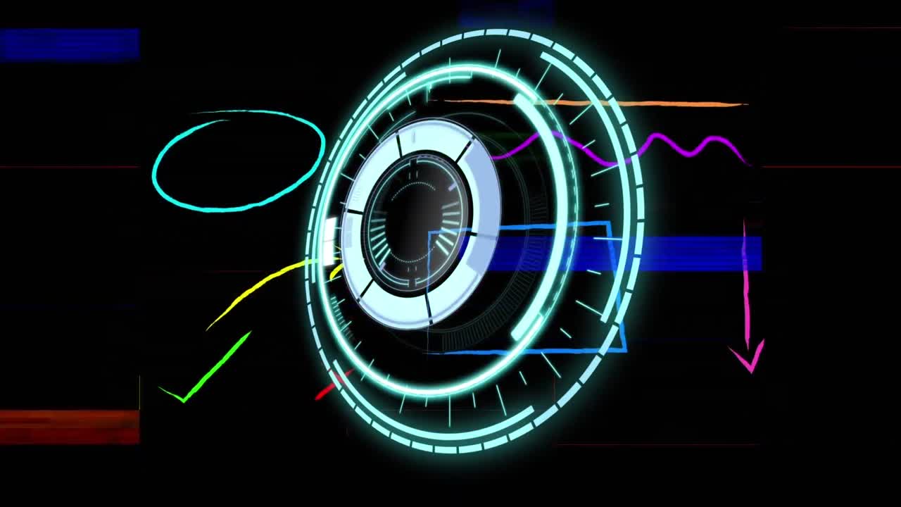 Animation of scope scanning over colorful shapes