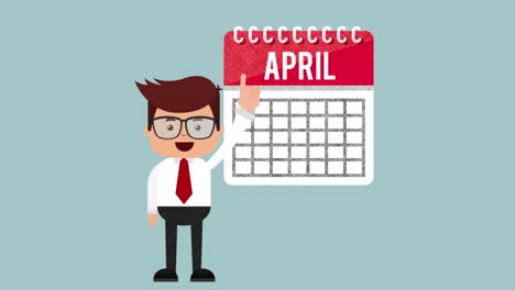 un hombre de negocios señalando el calendario de abril.