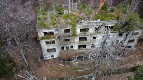 aerial view of front side of the abandoned hospital building for tuberculosis in zagreb, croatia