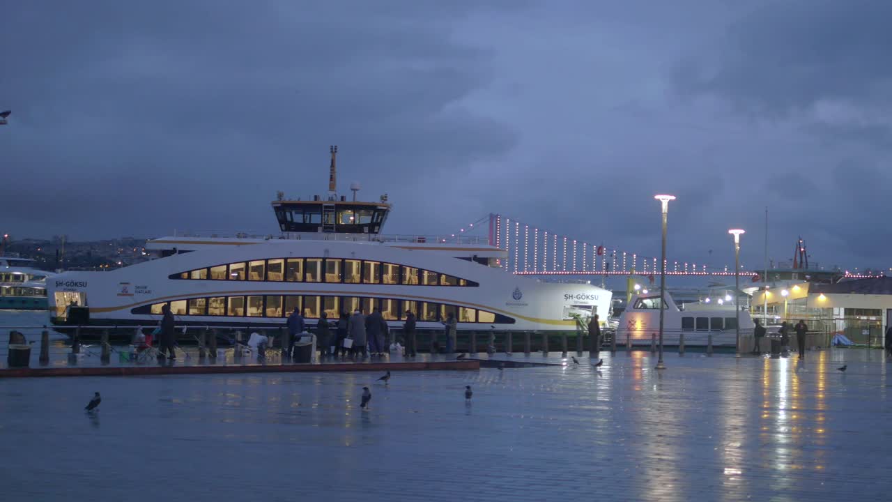 Ferry at Istanbul's Pier at Dusk