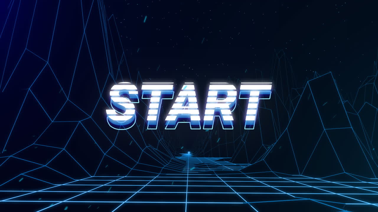 animación pantalla de videojuegos antiguos con la palabra comienzo escrito