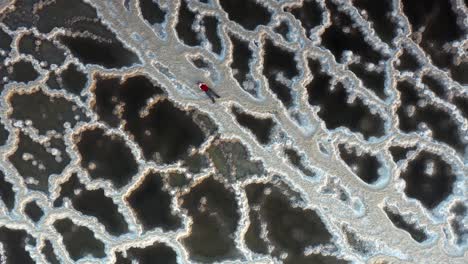 frozen salt flats with a person