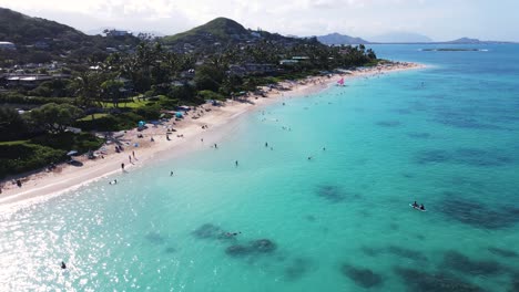 beautiful blue lanikai beach in kailua, tropical oahu hawaii, 4k aerial view