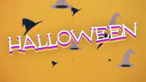 animation of halloween text over witch hats