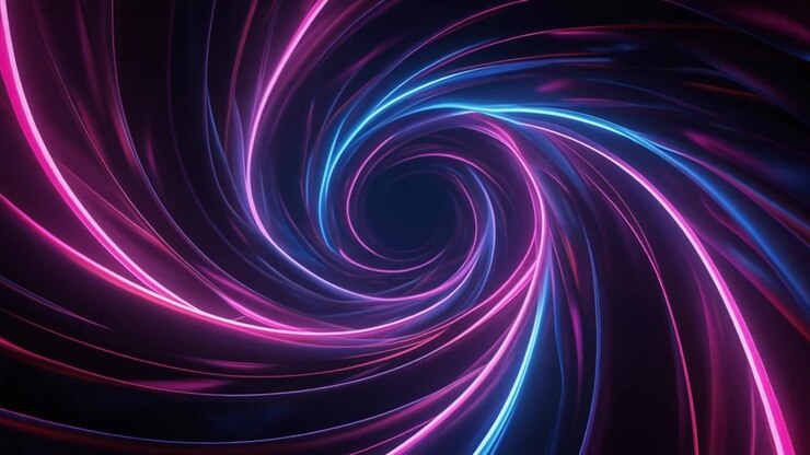 Tunnel a spirale neon astratto con scie di luce rosa e blu luminose