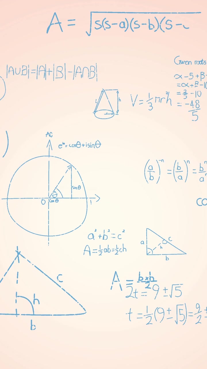 Animazione di equazioni matematiche e formule che fluttuano su uno sfondo sfumato rosa