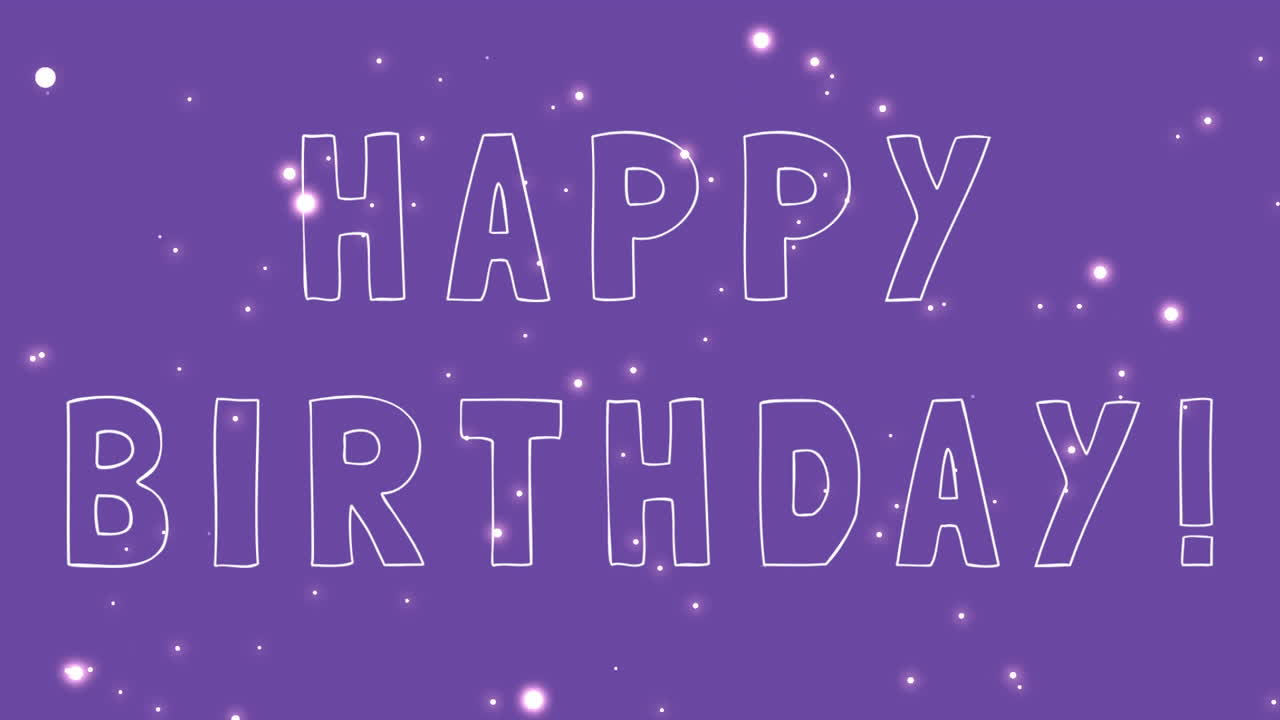 feliz cumpleaños texto y fondo púrpura