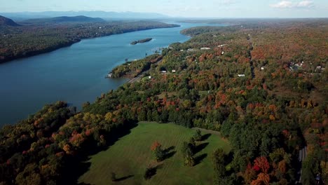 fall mountain country side scene drone shot zoom