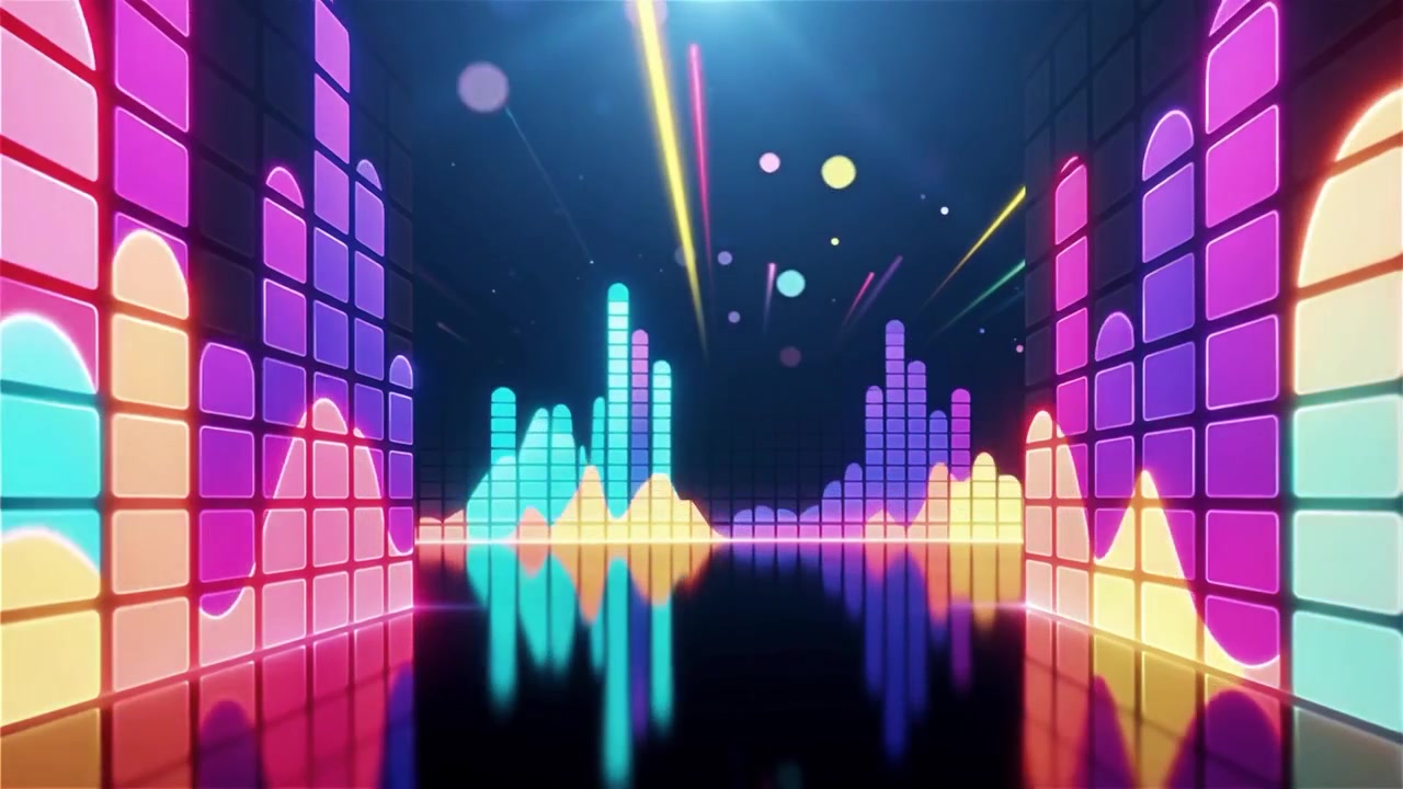 Futuristisk regnbuefarvet neon musik equalizer visualisering baggrund.