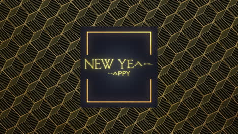 Happy-New-Year-with-gold-frame-on-cubes-pattern