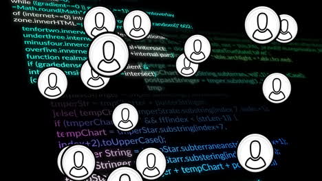 animación de procesamiento de datos y conexiones con personas iconos sobre fondo oscuro