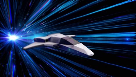 spaceship traveling at warp speed through the galaxy