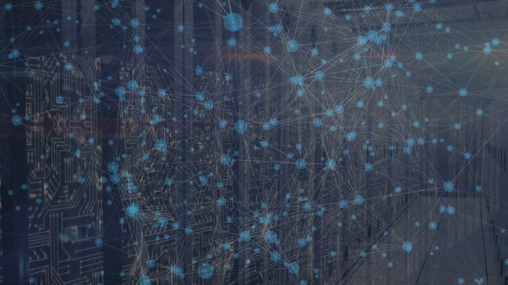 Animation of network of connections over server room
