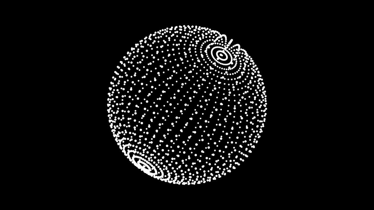 ciclo de animación de rotación de la esfera de bucle. puntos blancos sobre fondo negro