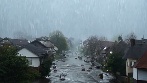 heavy rain flooding city street