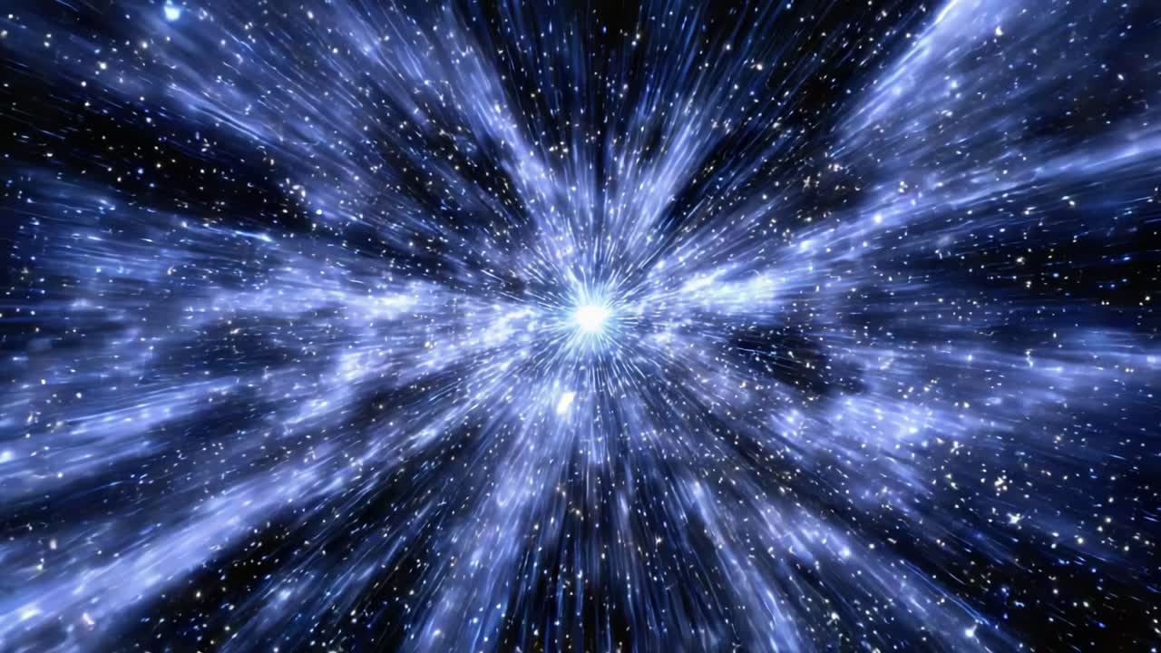 Una straordinaria rappresentazione visiva di energia cosmica che esplode nell'Universo, con una spettacolare esplosione di stelle e luce in un vasto ambiente galattico