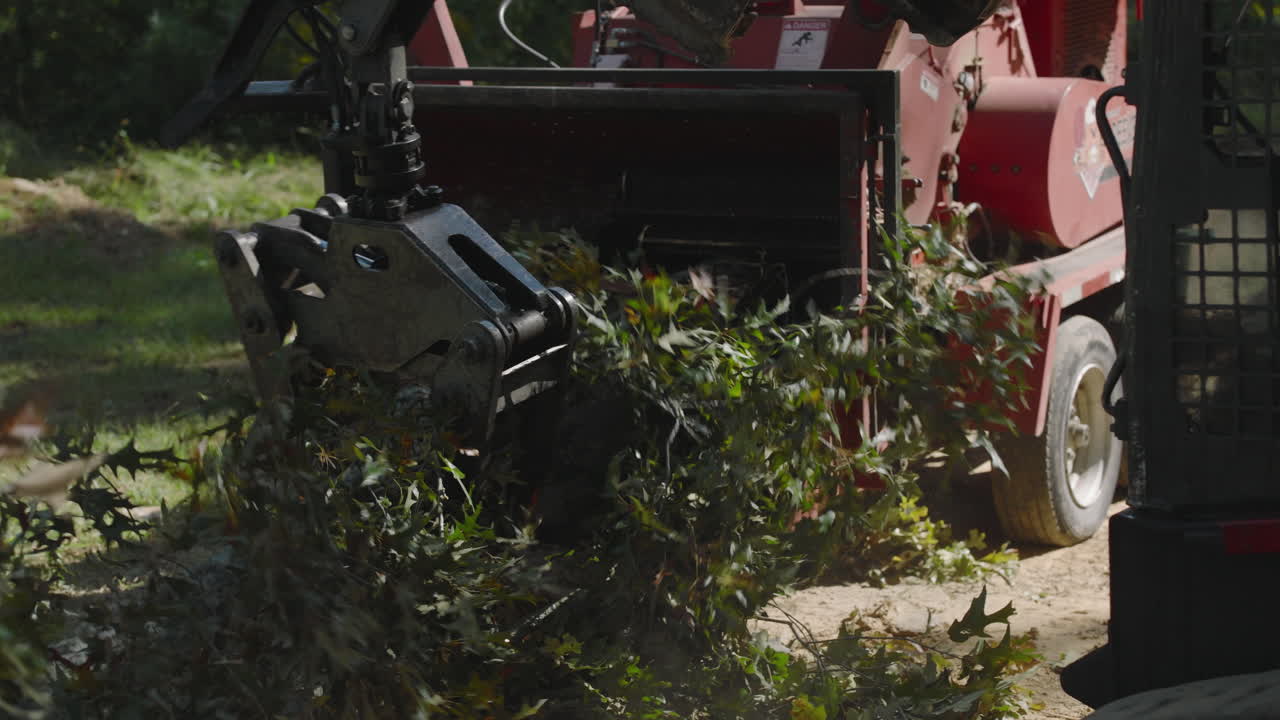 Woodchipper shredding tree branch