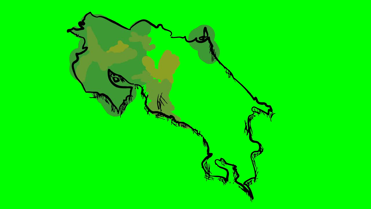 costa rica dibujando un mapa de colores en una pantalla verde aislada tabla blanca
