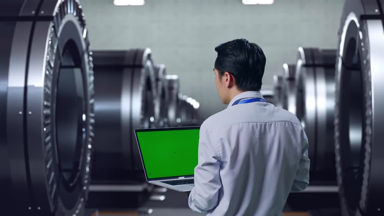 공장에서 산업 기계를 검토하는 엔지니어