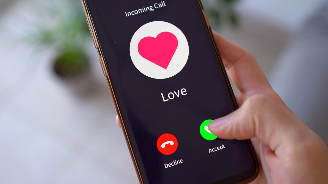 Incoming Call From Love - Thumb Choosing To Accept Or Decline The Call. - closeup shot