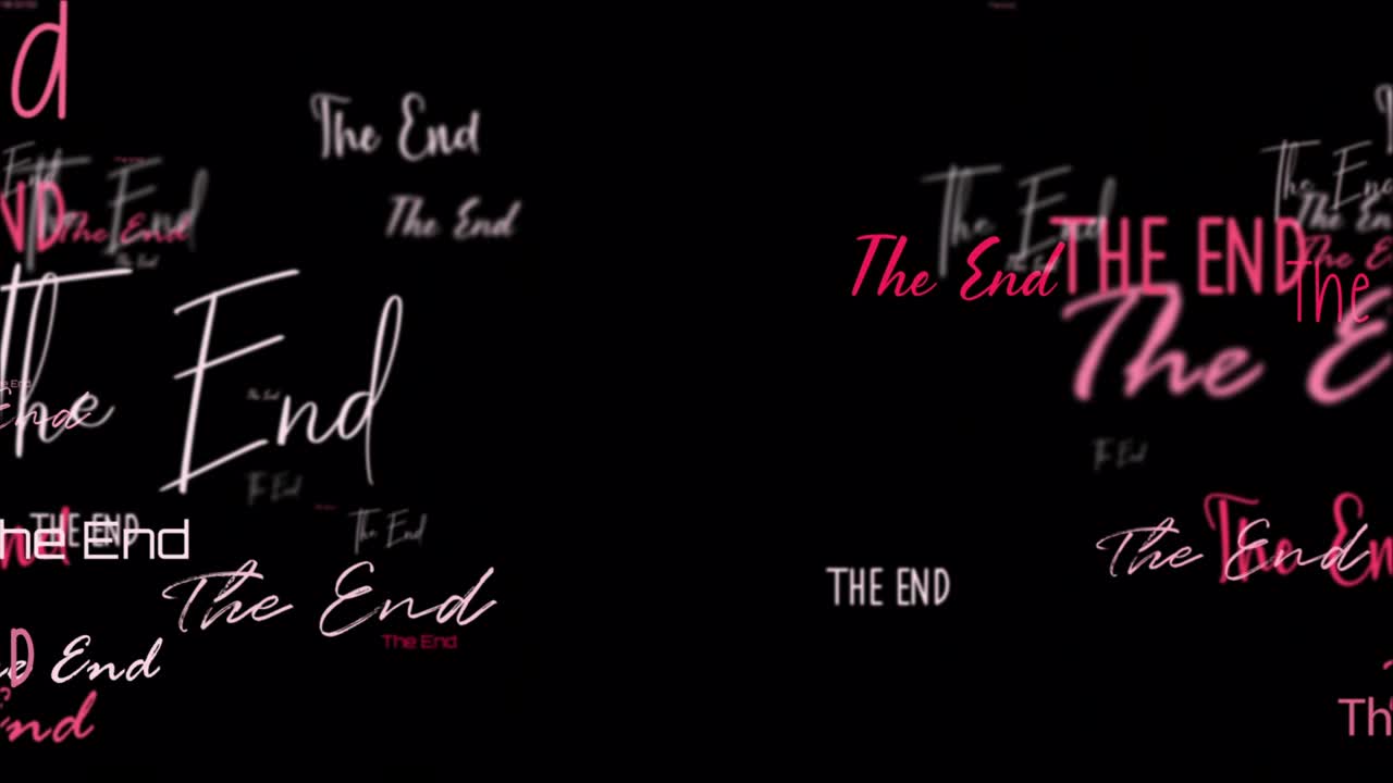bucle de animación de la palabra final relacionada con la palabra roja rosa que fluye. elemento para la introducción, estandarte del título en fondo negro