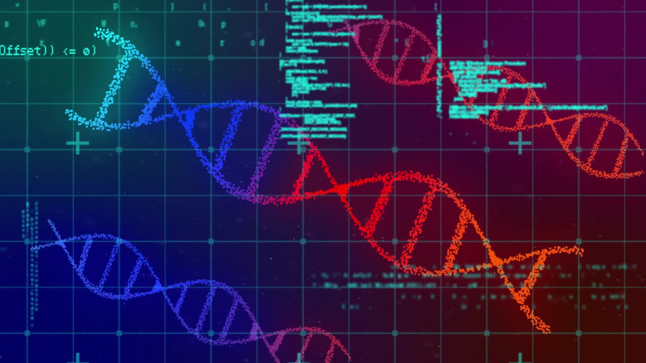 animación del procesamiento de datos sobre la cadena de adn