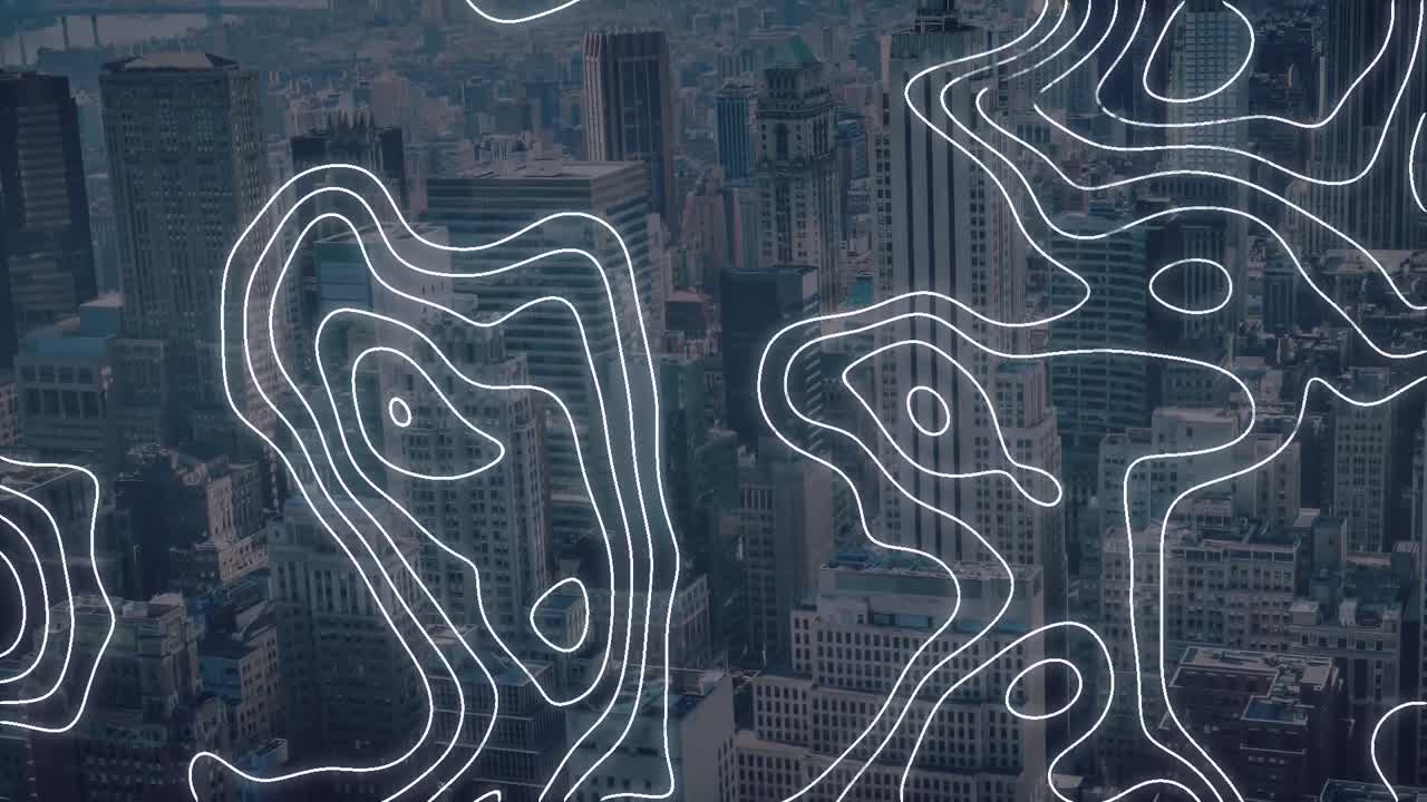 Animation of moving lines over cityscape