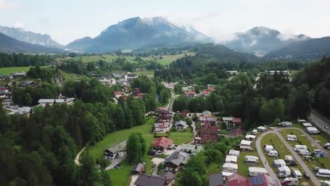 tilting aerial view of berchtesgaden in germany's beautiful countryside