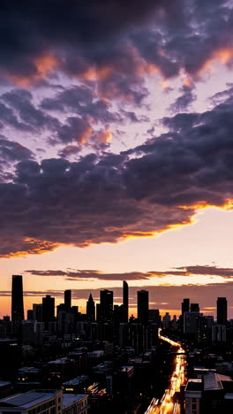 dramatic sunset over a city skyline
