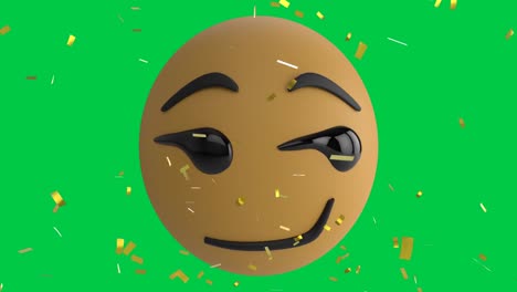 Animation-of-happy-emoji-over-gold-confetti-falling