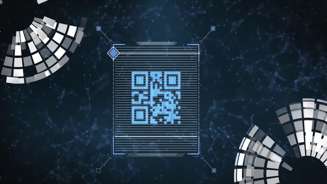 Animation of globes and qr code on black background