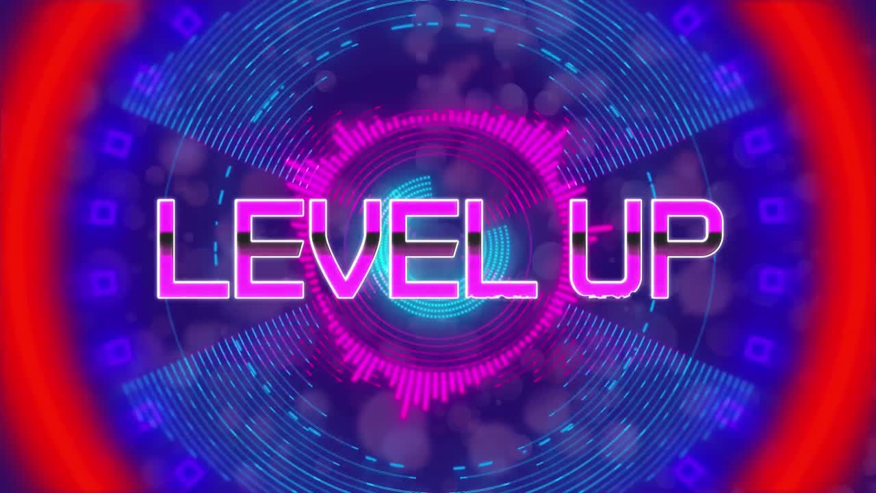 animación del nivel de la palabra en la pantalla del videojuego de computadora