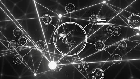 animation of statistics, globe with network of connections