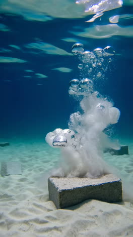 abstract underwater bubbles and concrete blocks