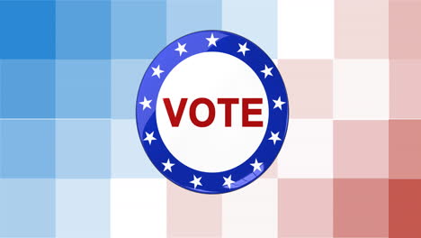 animation of vote badge with american flag on red, white and blue pixels